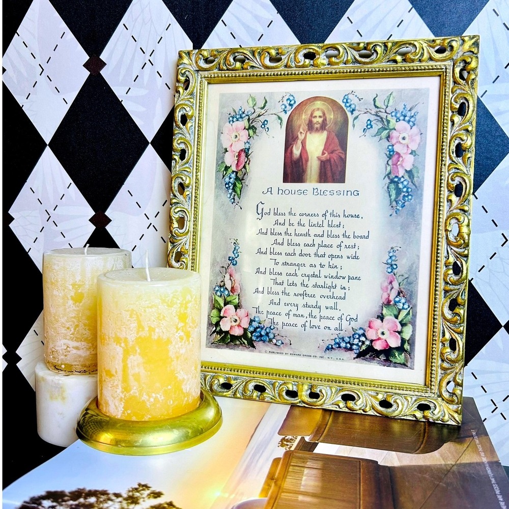 House Blessing Framed Christian Wall Decor 12"x10"Gold Frame‎